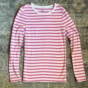 GAP Pink and White Striped Long Sleeve Tee